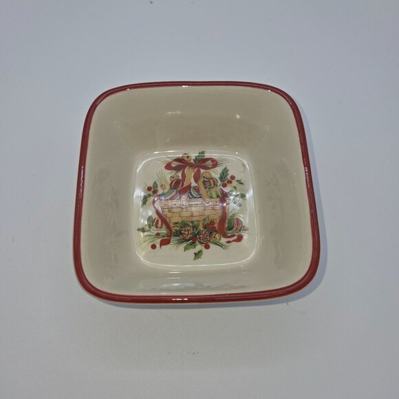 Longaberger Pottery Nature's Garland Small Square Bowl 31459 - Picture 2 of 7